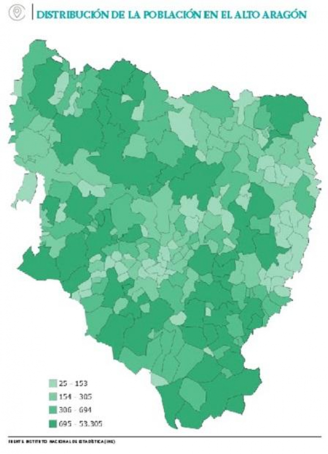 Distribución de la población en la provincia de Huesca.