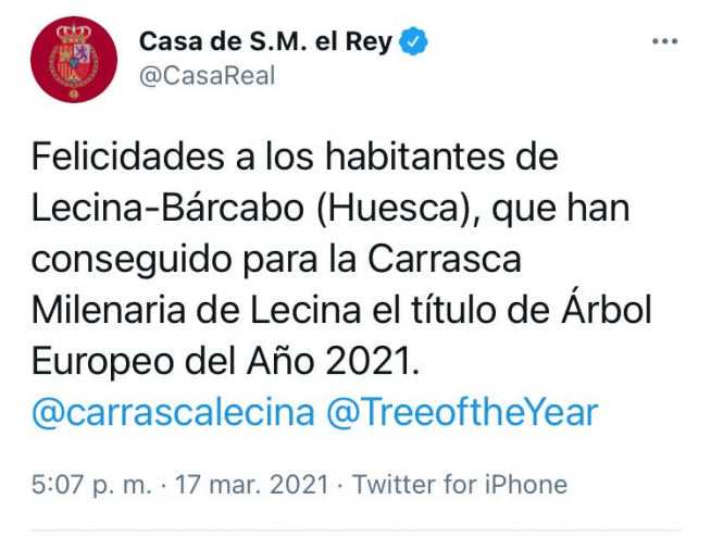 Mensaje de la Casa Real en Twitter.