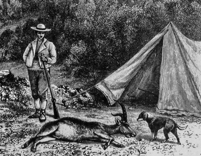 Las aventuras del cazador británico E.N. Buxton fueron publicadas en 1893. Este grabado representa una partida de caza en el Valle de Ordesa.