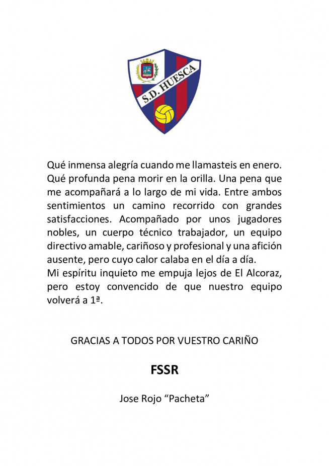 Mensaje de despedida de Pacheta.