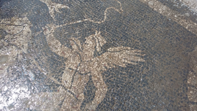 Detalle del mosaico romano que el Gobierno de Aragón estudiará para declararlo Bien de Interés Cultural