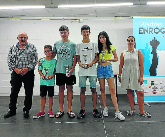 Podio de ganadores del XVII Circuito de Ajedrez del Somontano, el más antiguo de la Comunidad de Aragón.