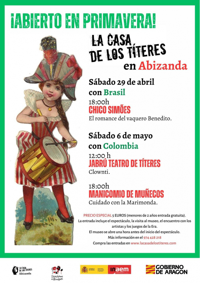 Cartel con la programación de primavera de La Casa de los Títeres de Abizanda.