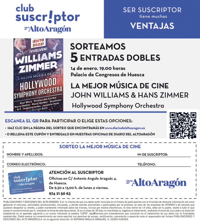 Sorteo de cinco entradas dobles para el concierto de la Hollywood Symphony Orchestra.