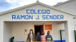 La maestra con los tres alumnos de este curso del colegio Ramón J. Sender, dos de los cuales pasan al instituto, pero llegan otros dos que evitan el cierre