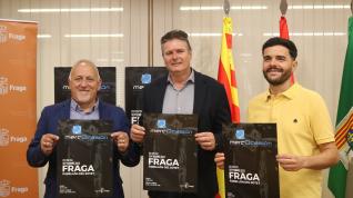 El concejal de Desarrollo Económico, Javier Catalán, el alcalde de Fraga, Ignacio Gramún, y el técnico del área, Julio Pardos.