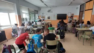 Escolares del Colegio Monte Oroel, durante una de las sesiones de los talleres.