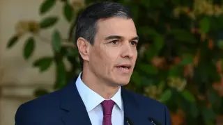 El presidente del Gobierno, Pedro Sánchez, comparece en el Complejo de la Moncloa.