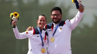 Fatima Galvez  y Alberto Fernandez celebran sus medallas de oro