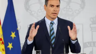 El presidente del Gobierno, Pedro Sánchez, durante la comparecencia de este viernes