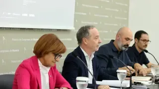 Maribel de Pablo, Ramón Lasaosa, Víctor Lucea y Lucas Fernández, en rueda de prensa.