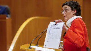 Ana Marín, diputada del PP, durante su intervención este jueves en el Pleno de Las Cortes.