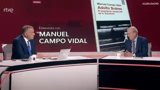 Manuel Campo Vidal durante la entrevista en el Canal 24 horas de RTVE.