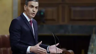 El presidente del Gobierno, Pedro Sánchez, interviene durante una sesión de control, en el Congreso de los Diputados.