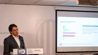 Jordi Muñoz ayer durante la presentación de los datos del CEO, “el CIS catalán”.