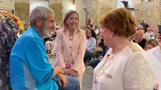 Lorenzo Caprile, María José Barrafón y Rosita Hernández, este sábado durante su charla en el Castillo de Fraga.