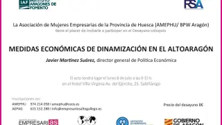 El próximo lunes 8 de julio Amephu celebra una nueva jornada sobre medidas dinamizadoras de la economía en Aragón.