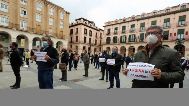 Acto de protesta de los ganaderos este jueves en Huesca.