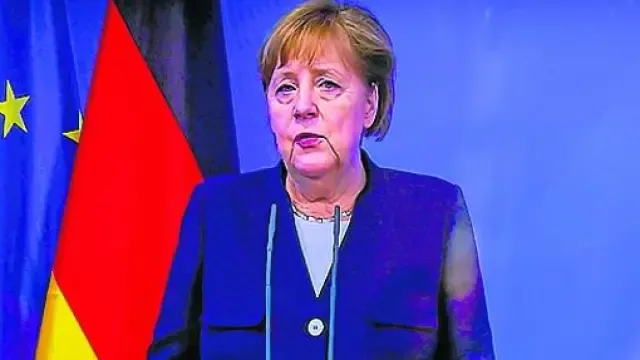 Angela Merkel, durante su participación en una videoconferencia.