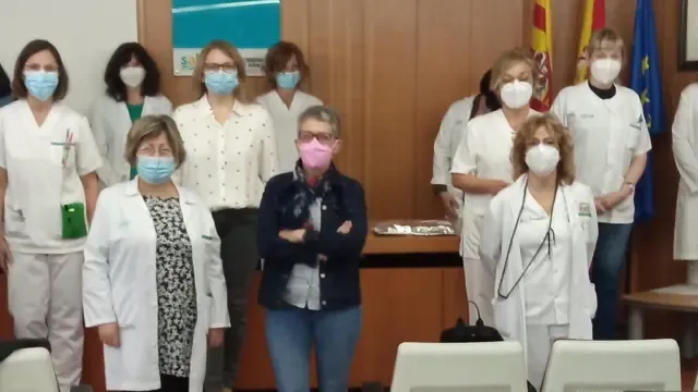 Enfermeras del Hospital de Barbastro en la presentación del vídeo de Ángela Martínez.
