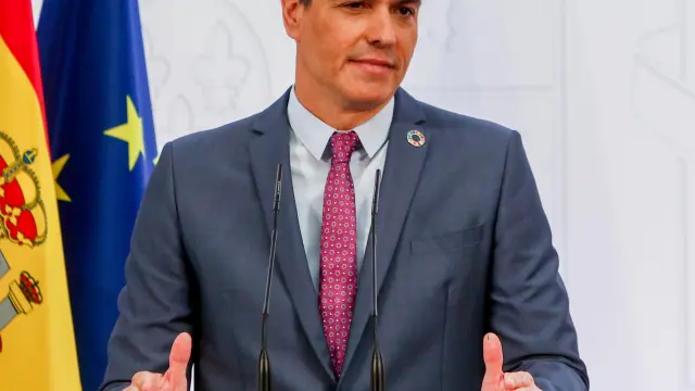 Pedro Sánchez durante la rueda de prensa de este jueves