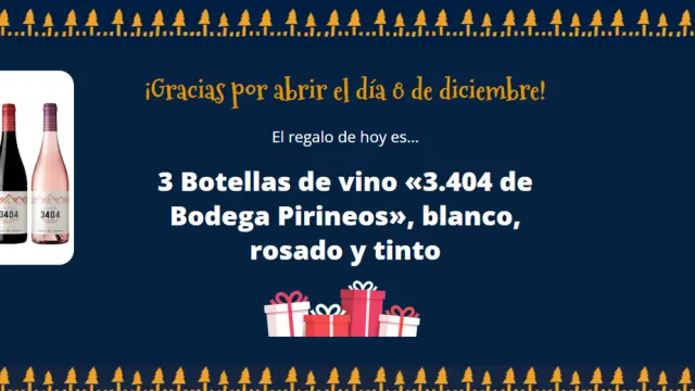 Este miércoles, 8 de diciembre se sortean 3 Botellas de vino "3.404 de Bodega Pirineos".