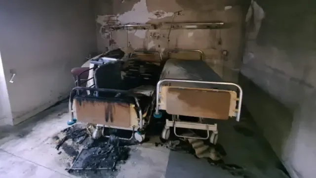 La habitación del hospital zaragozano Royo Villanova donde el martes, a última hora, se produjo el incendio.