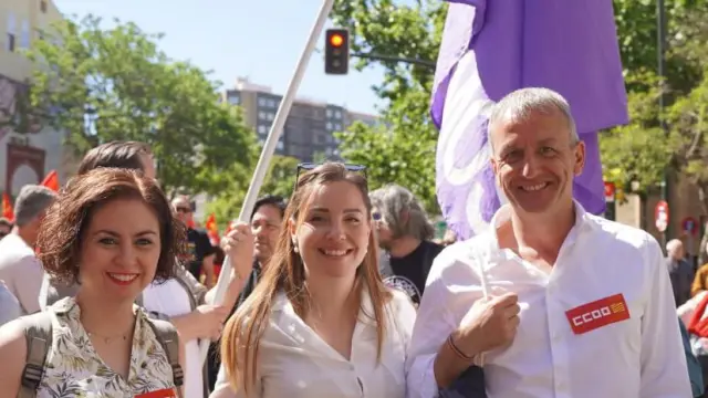 La candidata a la Presidencia de Aragón por Podemos, Maru Díaz, en la manifestación del 1º de Mayo.