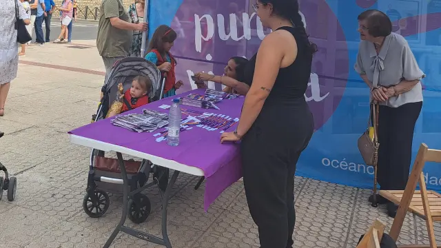Punto violeta instalado estos días en Sabiñánigo.