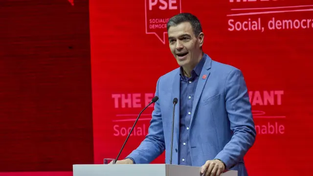 El secretario general del PSOE y presidente del Gobierno de España, Pedro Sánchez, interviene durante el Congreso Electoral del Partido de los Socialistas Europeos (PES), en La Nuvola, a 2 de marzo de 2024