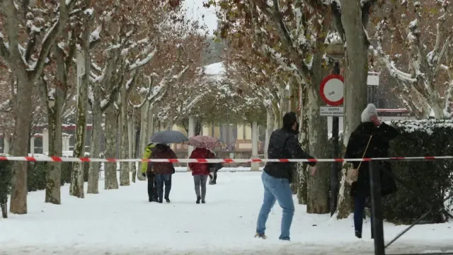 La nieve obliga a cerrar por precaución la calle del Parque y el Parque Miguel Servet de Huesca