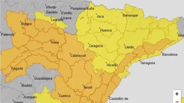 Aviso amarillo por tormentas en Huesca Centro y Sur y se amplía la alerta naranja por vientos