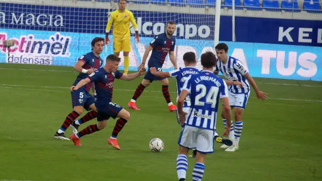 Imagen del partido que jugó el Huesca ante la Real Sociedad el pasado sábado.