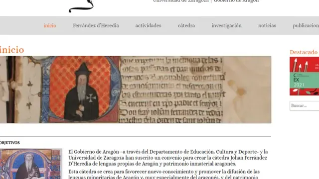 Captura de la web Cátedra Johan Ferrández d’Heredia
