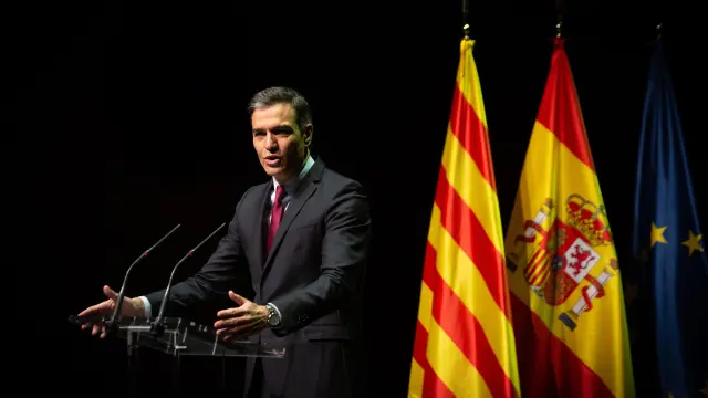 El presidente Sánchez durante su conferencia en el Liceu de Barcelona