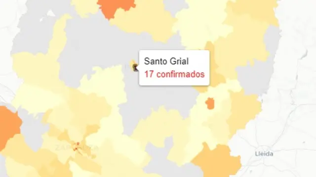 Mapa de nuevos contagios de covid publicado este lunes por el Gobierno aragonés.