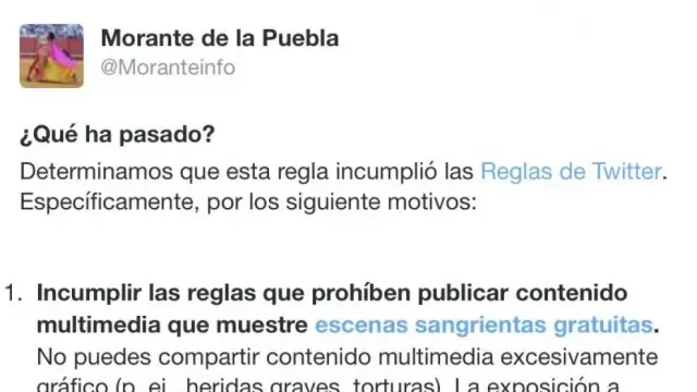 Twitter bloquea la cuenta de "Morante de la Puebla".