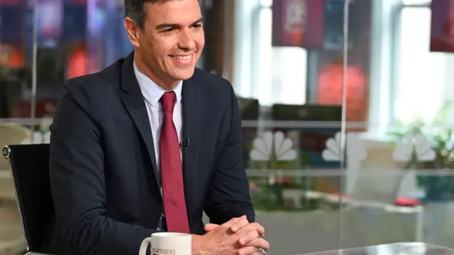 Pedro Sánchez durante la entrevista en el canal MSNBC