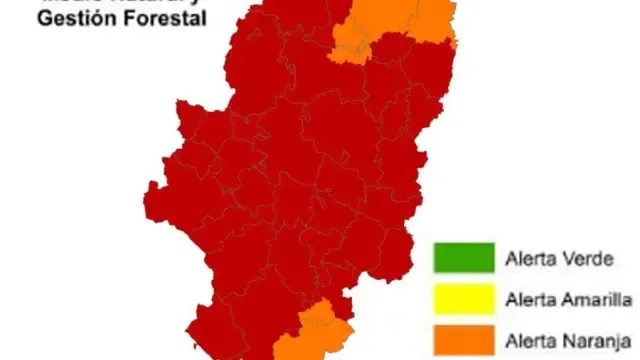 Niveles de alerta de peligro de incendios forestales en Aragón este viernes 23 de julio