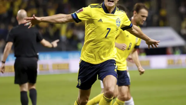 Claeson celebra el gol de la victoria de Suecia ante España