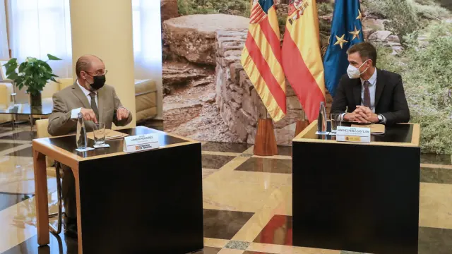 Imagen del encuentro mantenido este jueves entre Javier Lambán y Pedro Sánchez.