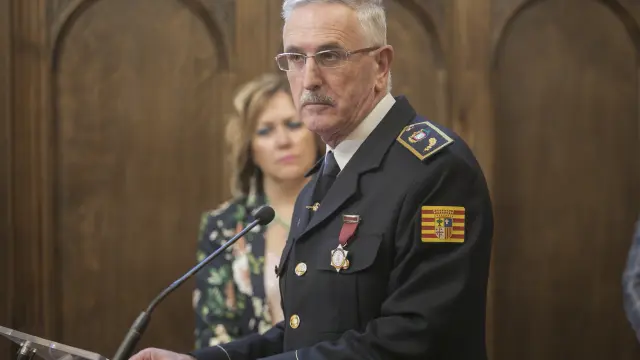 Alberto Edroso, en 2018 en uno de sus últimos actos públicos como jefe de la Policía Local de Huesca.