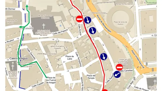 Mapa explicativo del corte al tráfico de la calle Canellas.