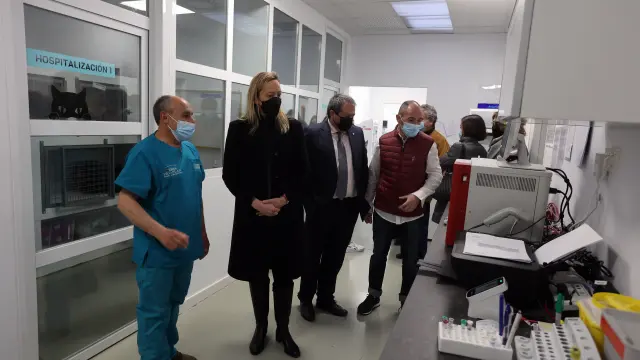 Marta Gastón en su visita a las instalaciones del Hospital Veterinario de Huesca.