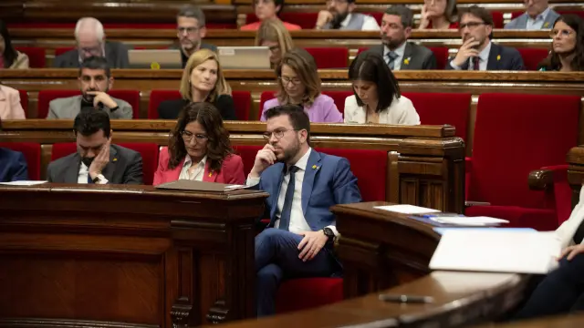 Pere Aragonés en el pleno de este miércoles en el Parlamento catalán.