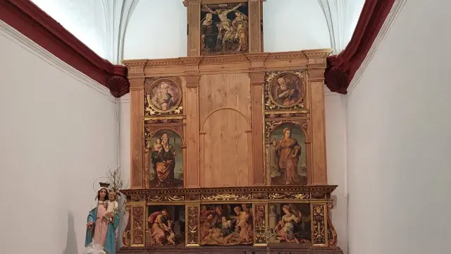 Estado que presenta el retablo dedicado a la Virgen de las Nieves en Alquézar, después de los trabajos de restauración.