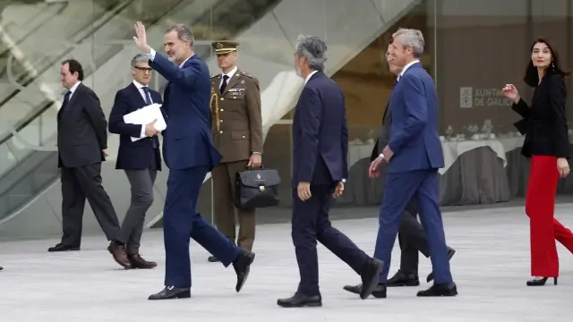 El Rey Felipe VI a su llegada a la inauguración de la Ciudad de la Justicia en Vigo.