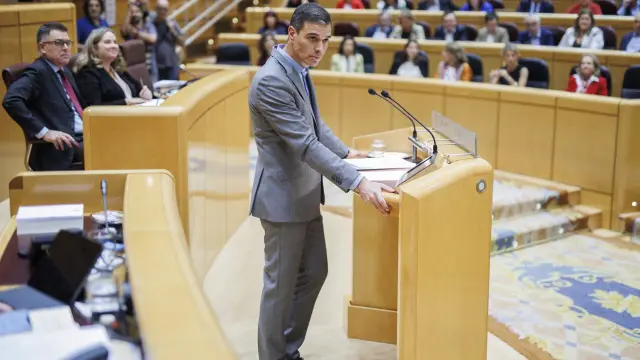 El presidente del Gobierno, Pedro Sánchez, durante el debate en el Senado.