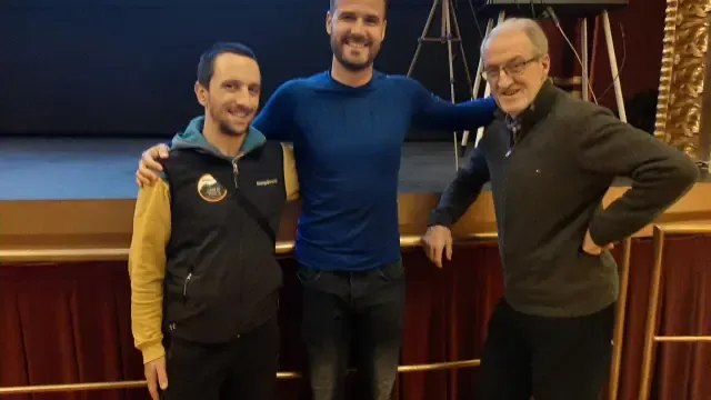 Jorge García, Juanma Mérida y Lorenzo Ortas, este lunes en el Olimpia.