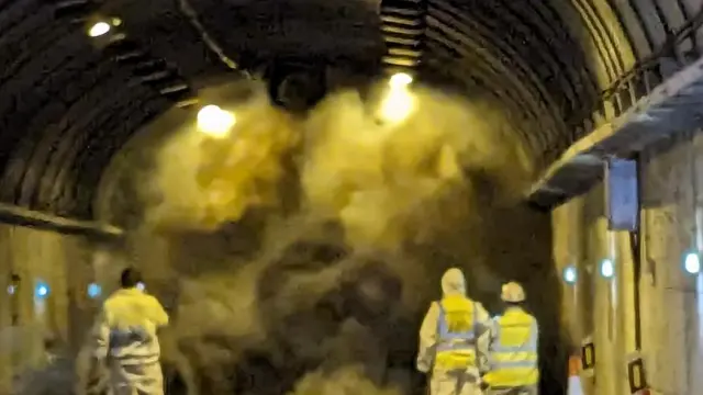 Simulacro con humo en el túnel de Bielsa-Aragnouet realizado esta semana para validar el nuevo sistema DAI.